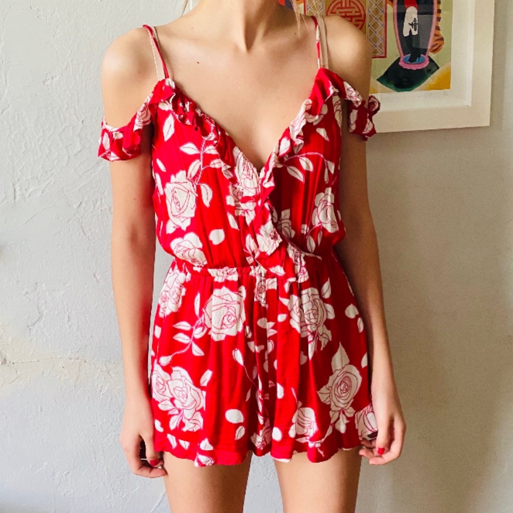 MINKPINK Disney Collection Red Floral Romper